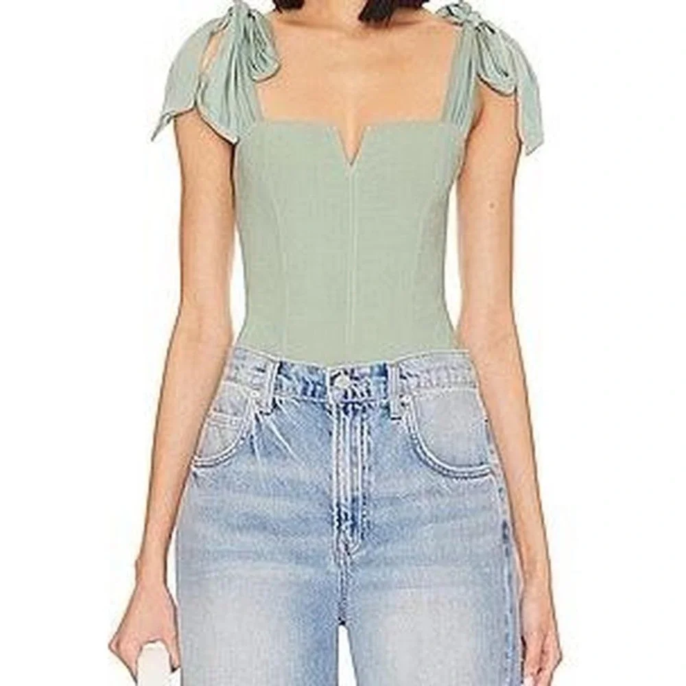 NWT Free People Lola Sage Green Corset tie strap‎ bodysuit